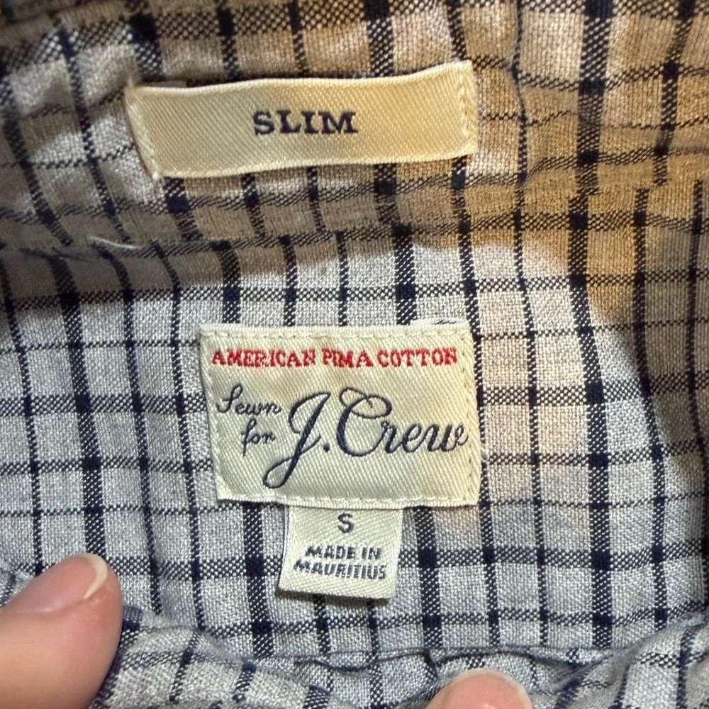 J.Crew Slim American Pima Cotton Blue Gray Check Button Shirt S